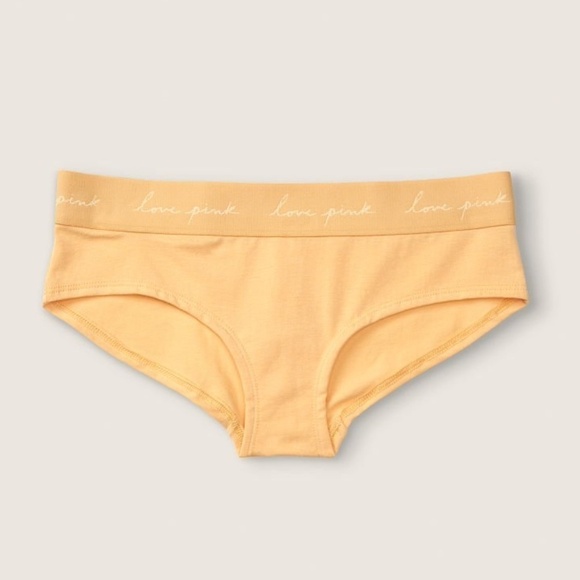 New Victoria’s Secret Pink Logo Hipster Panty Yellow Optimistic Sizes XS & Small - Picture 1 of 12